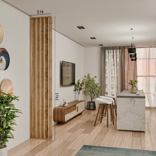 Изображение товара Перегородка из реек для зонирования пространства шириной 52 см, дуб вотан.