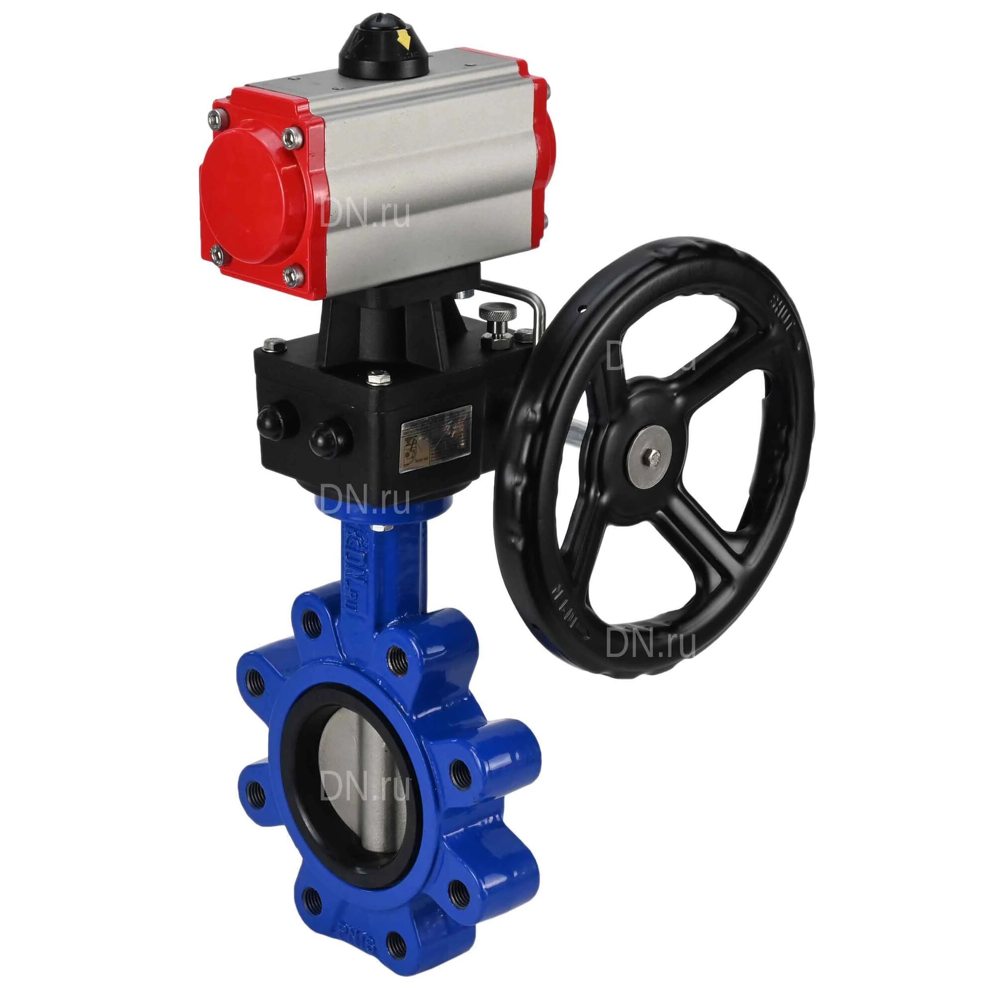 Затвор дисковый поворотный DN. ru QT450-304-EPDM-2W-Fb-H Ду125 Ру16 корпус - чугун QT450, диск - нержавеющая сталь 304, уплотнение - EPDM, межфланцевый, с пневмоприводом DA-105 и редуктором HDM-3