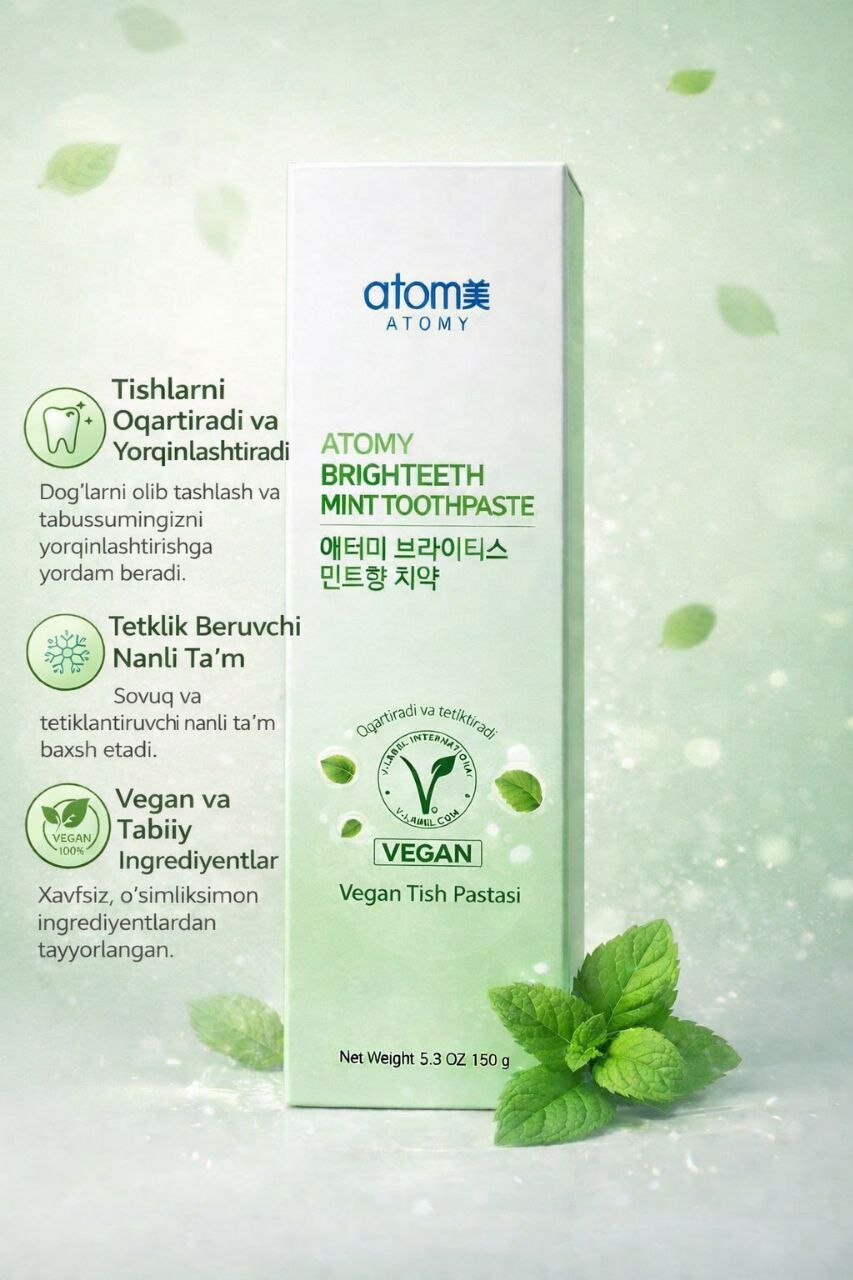 Зубная паста Atomy Acnon, отбеливающая, гелевая, без красителей, 150г