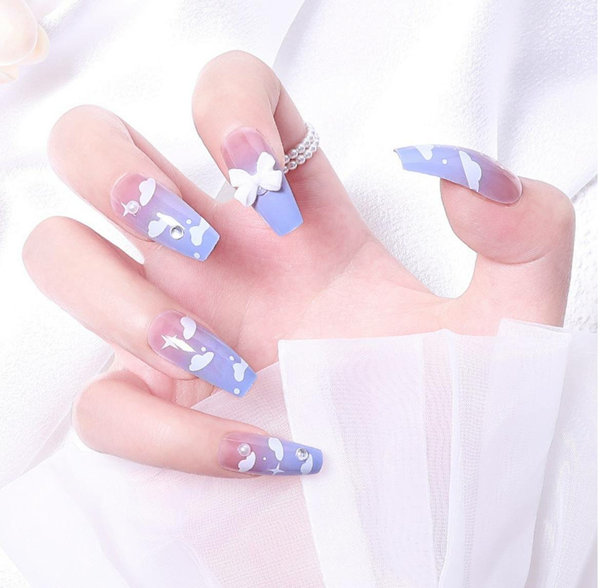 Накладные ногти, 24 шт, с разные дизайны , клеем, средней длины