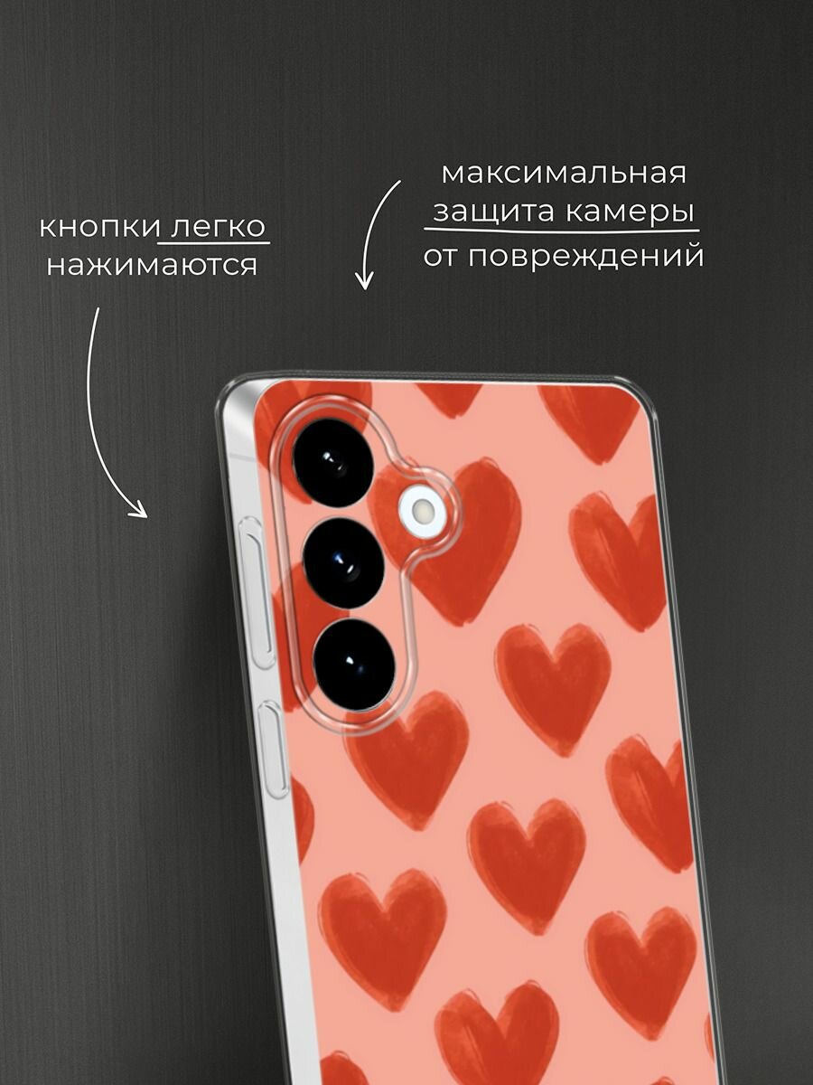 Чехол на Samsung S26 Plus / Самсунг S26 Плюс с принтом Алые сердца паттерн — фото 1