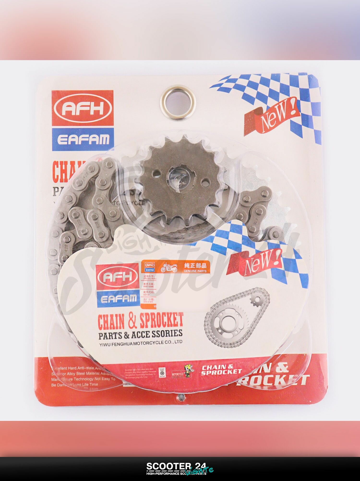 Звезды трансмиссии (пара) на скутер Zongshen F5 428-15T + 428-42T (+цепь 112L) (сталь 20) "AFH"