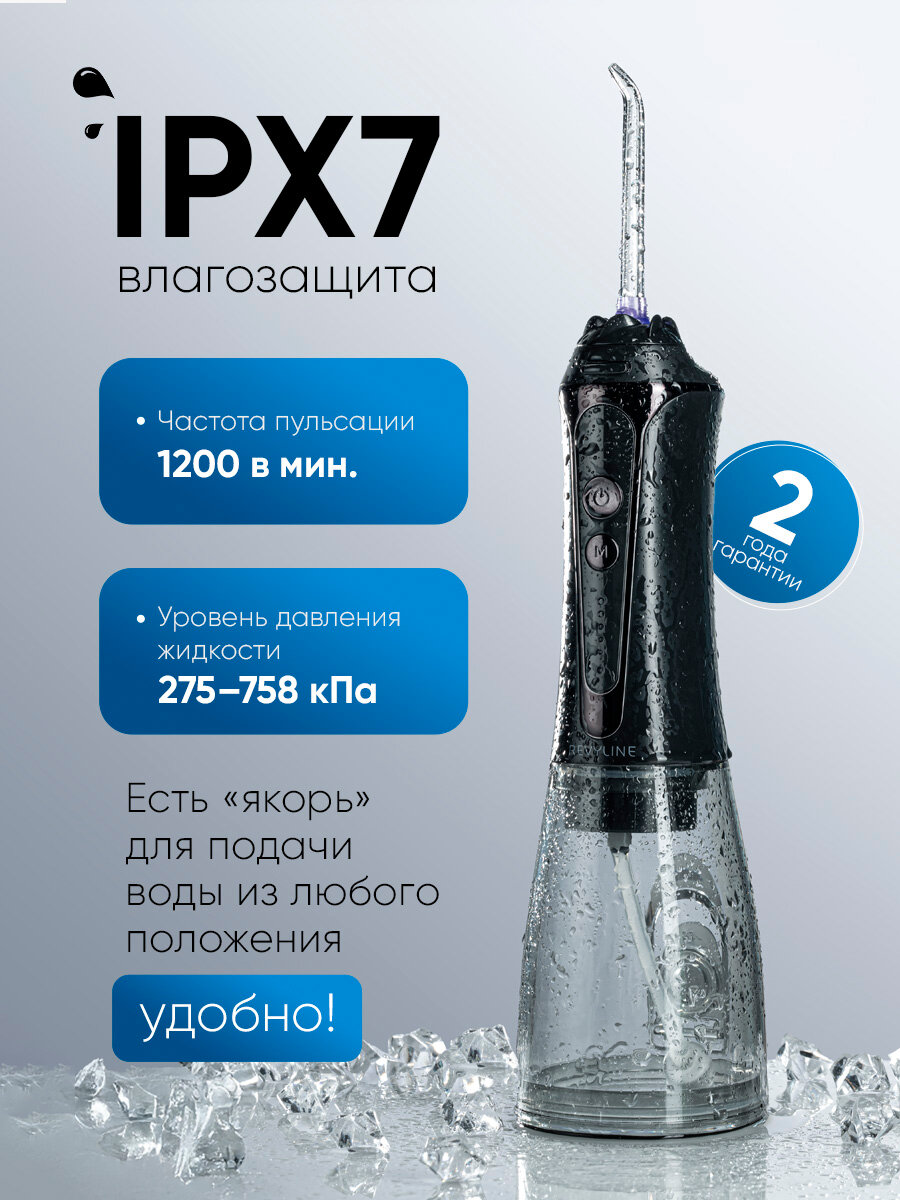 Ирригатор для зубов и десн Revyline RL 450 NEW портативный, черный, мощный, для полости рта, для брекетов, дорожный — фото 1