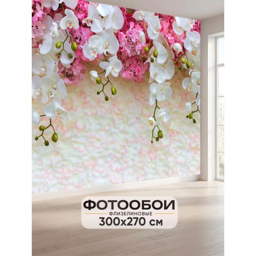 фото Фотообои "орхидеи" флизелиновые 300х270 см / фото обои на кухню, зал, комнату, спальню, гостиную, коридор моющиеся