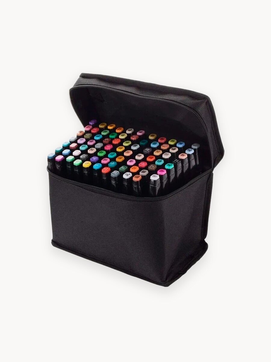 Набор профессиональных двухсторонних маркеров для скетчинга в чехле (80 цветов)