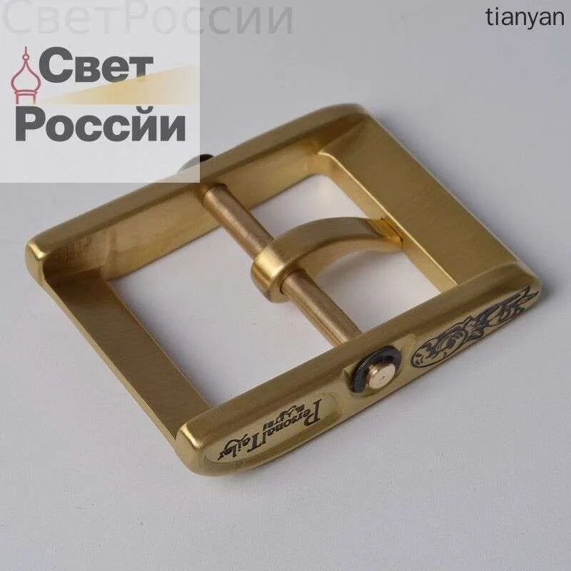 Пряжка ременная латунная 40 мм с цветочным узором, цвет золотистый, металл — фото 1