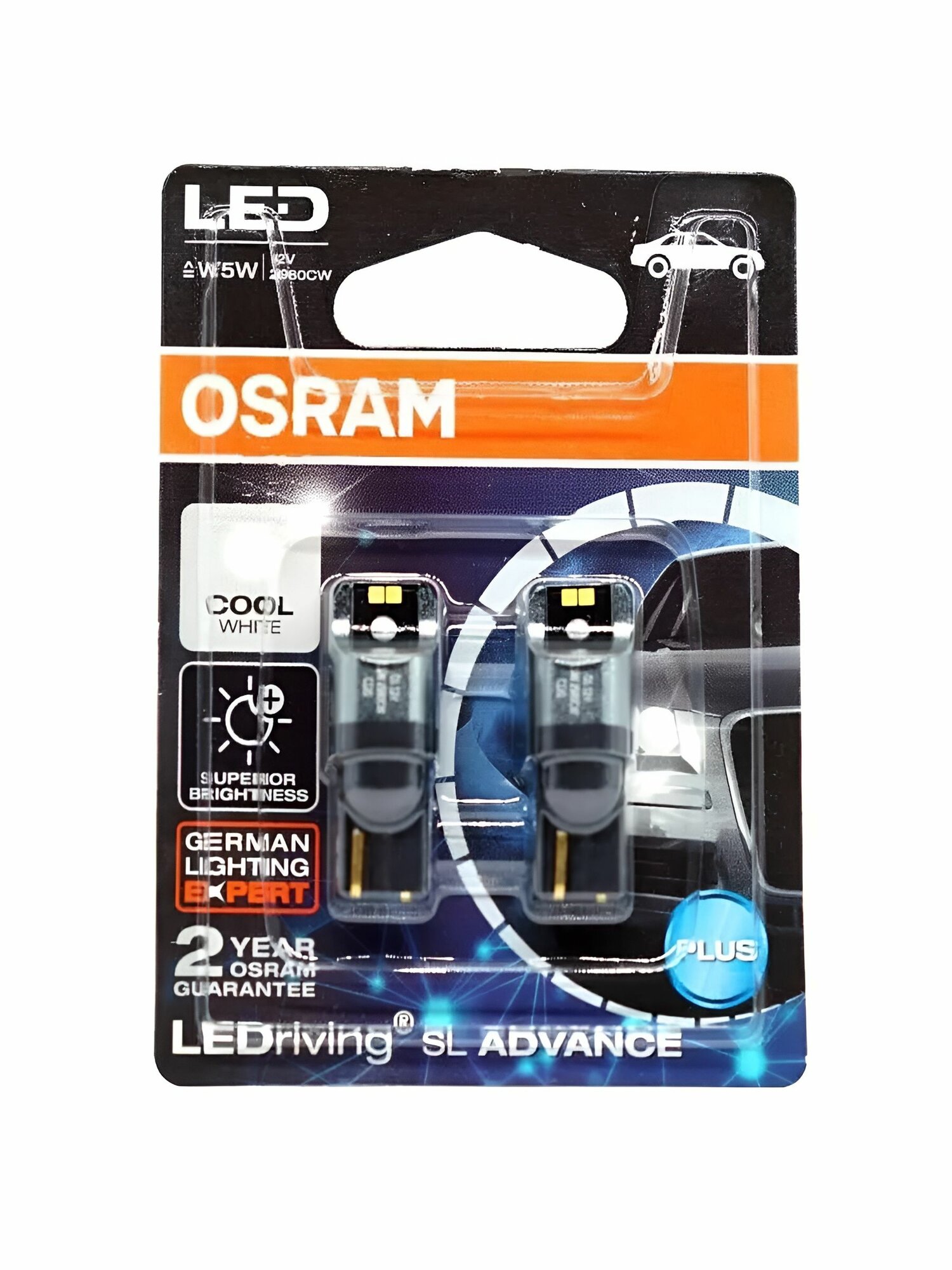 Светодиодные лампы Osram W5W T10 1.5Вт 2 шт, сигнальные лампы 2980CW-02B — фото 1