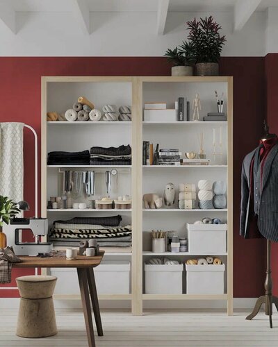 Изображение товара Открытый белый шкаф на ножках c полками 600*340*2250 (ш*г*в)