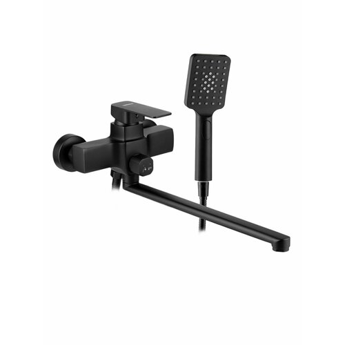 Смеситель для ванны с лейкой и длинным изливом, черный