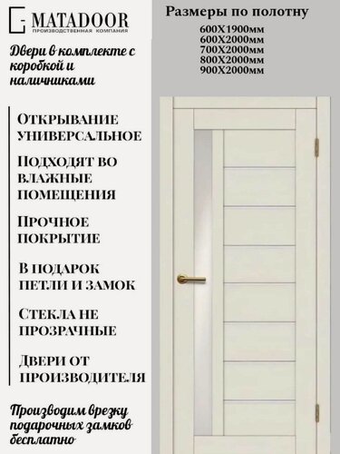 Изображение товара Межкомнатные двери MATADOOR, модель Афина до в комплекте с коробкой и наличником, 90х200