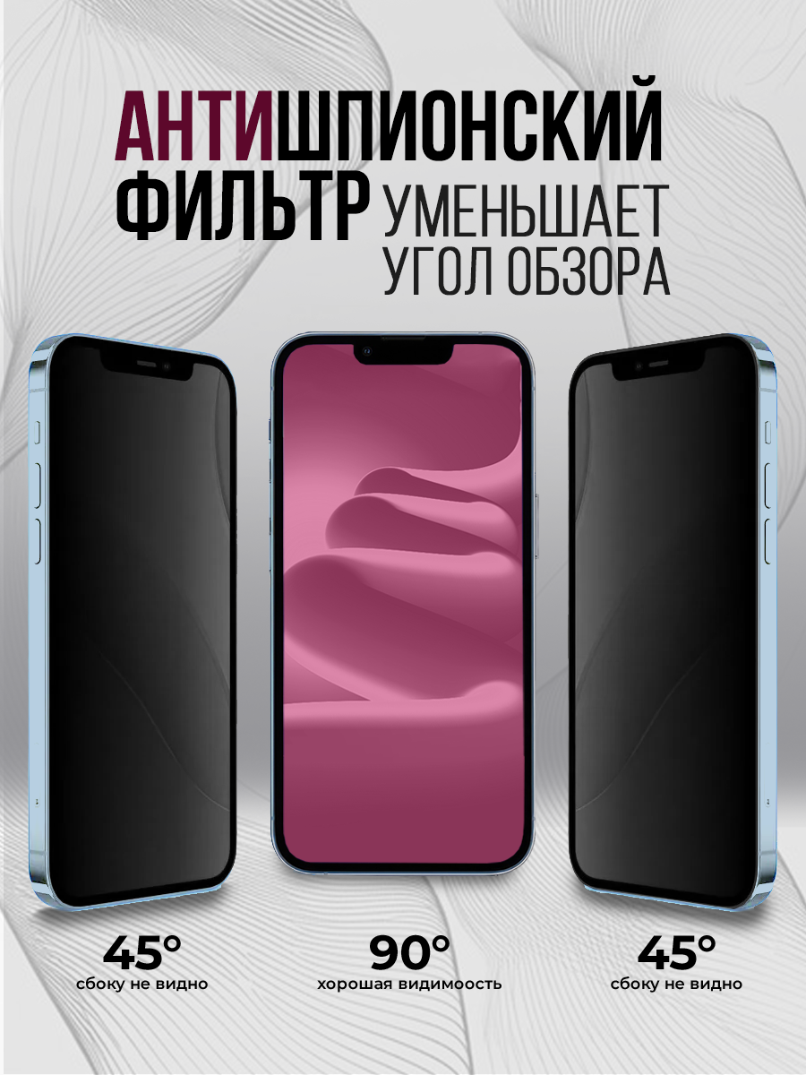 Защитное стекло для телефона Apple iPhone 13/13 PRO/14, антишпион, APG-APP13/BK, стекло для смартфона айфон 13 с черной рамкой, черное — фото 1