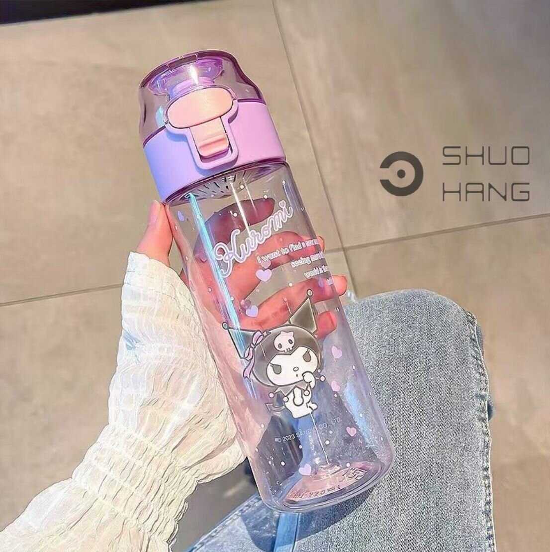 SHUOHANG Туристическая бутылка для воды 550 мл, розовый, белый