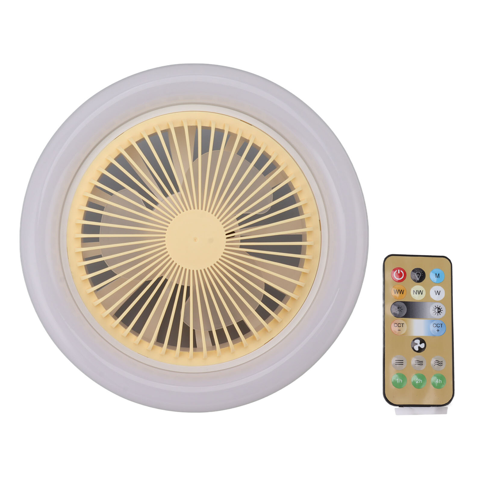 10.2in 30W E27 LED Ceiling Fan with Lights Remote 3 Level Wind Speed Color Quiet Enclosed 85 265V Yellow