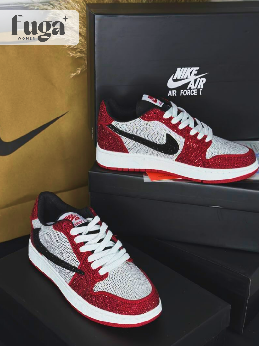 Кроссовки  Air Force 1, полнота M (US)/ на среднюю стопу, размер 36, Красный/Crimson Bliss/Aluminum/Черный — фото 1