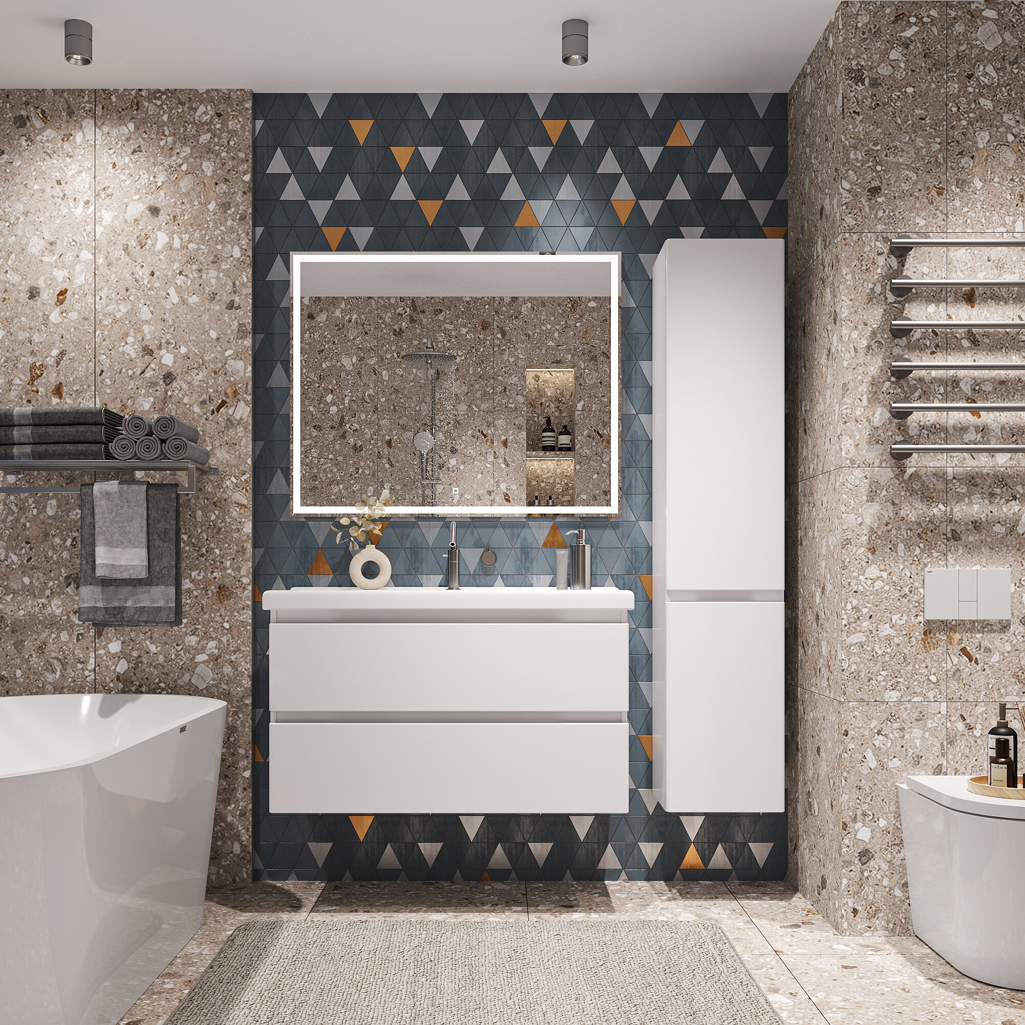 Тумба подвесная SanStar Riana 100 Без раковины для ванной комнаты, белая — фото 1