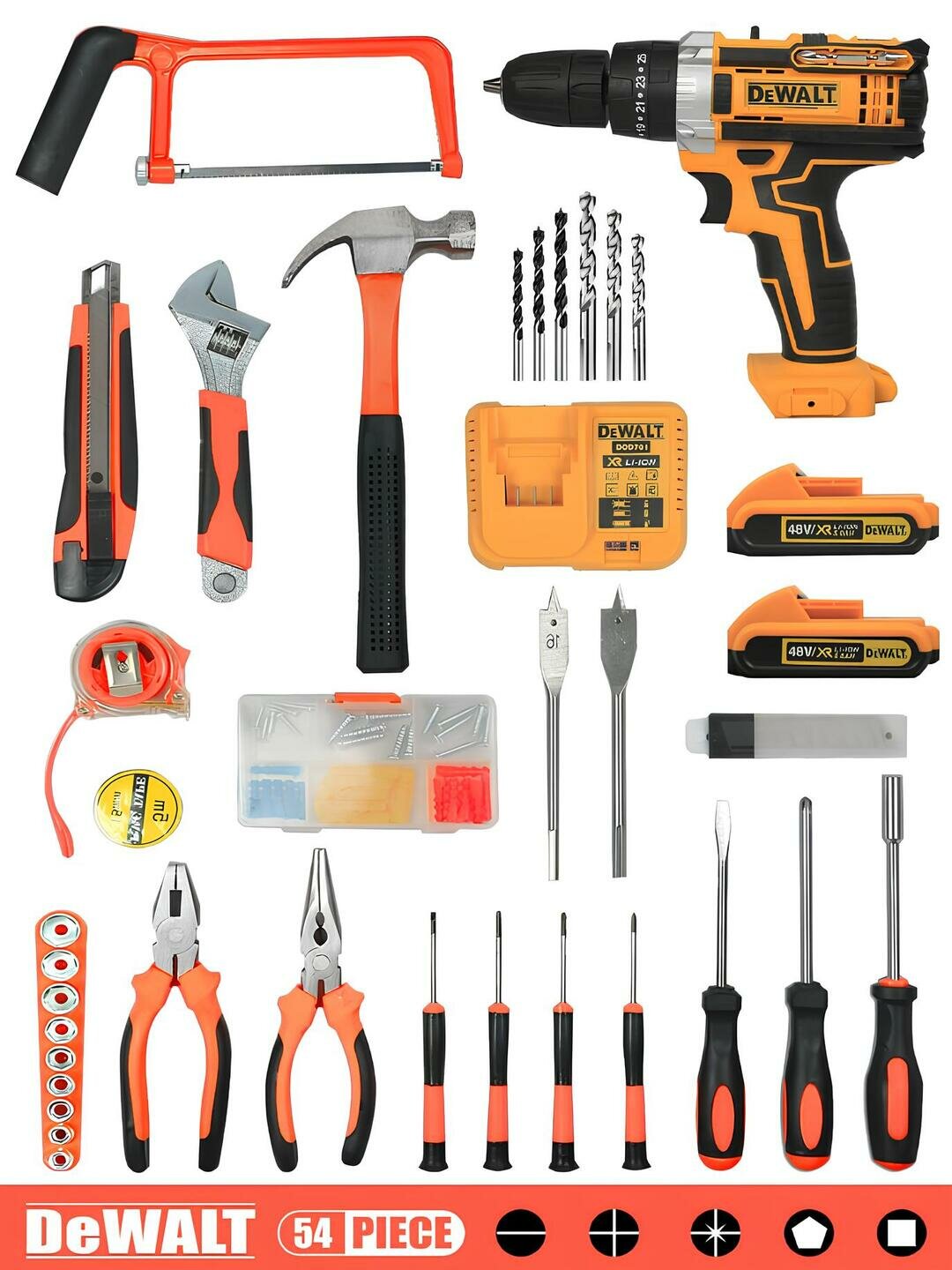 Ударный шуруповерт - дрель от Dewalt : 54 предмета, быстрозажимной, самое необходимое в одном кейсе. — фото 1