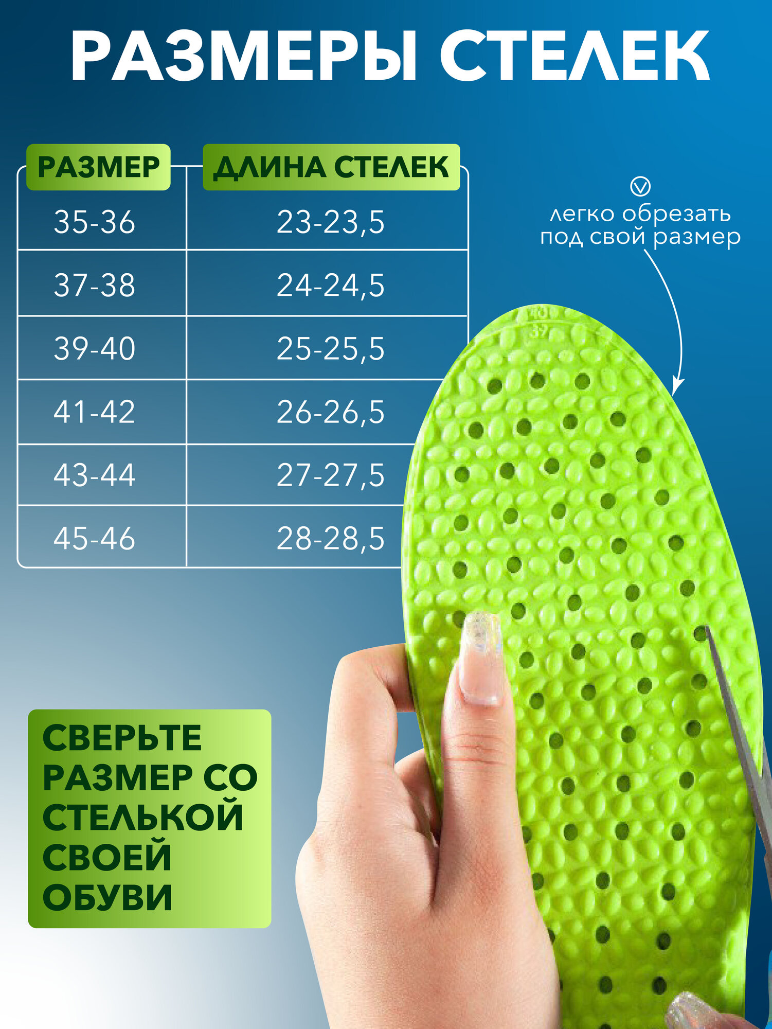 Ортопедические стельки для обуви мужские и женские | Анатомические стельки с супинатором и эффектом памяти, размер 39-40 — фото 1