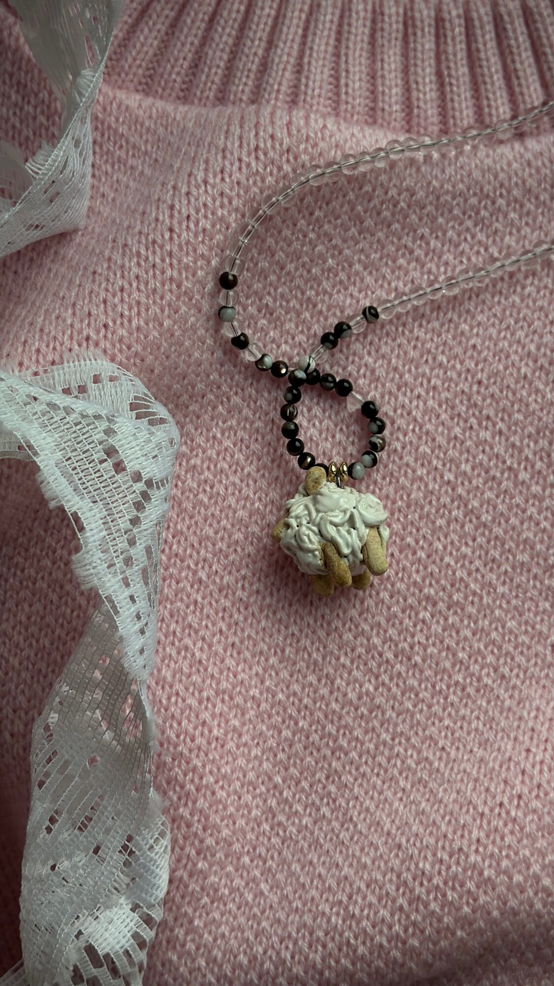 Колье MaMi, перламутр, бисер, керамика, горный хрусталь, жемчуг пресноводный, длина 38 см, белый