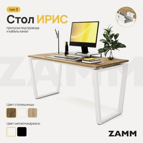 Изображение товара ZAMM Компьютерный стол Лофт, Письменный стол Ирис (Тип 3) с пропусками для проводов и кабель-каналом 120х70х75