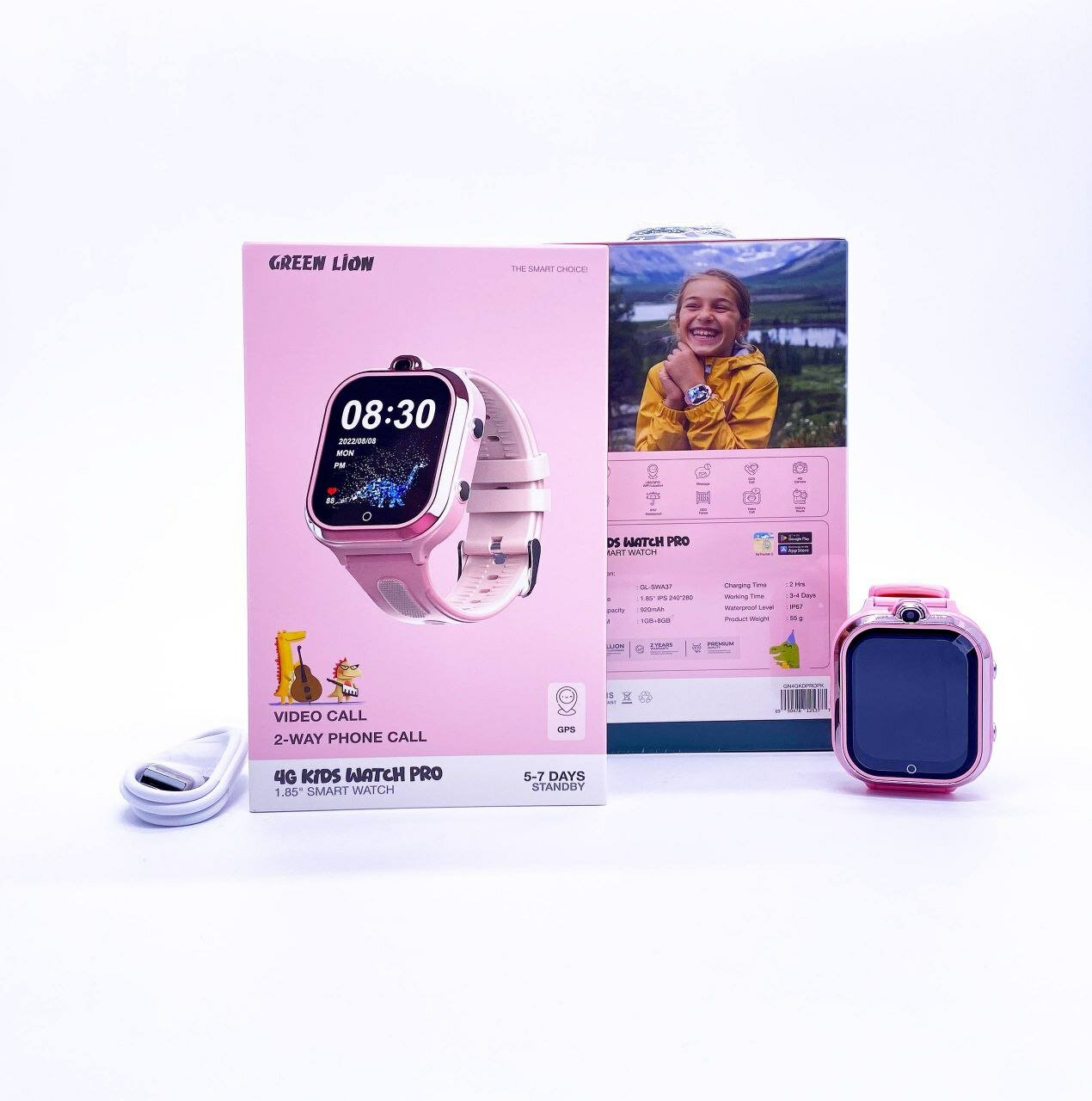 Детские умные часы Green Lion 4G Kids Watch Pro, GPS, Видеозвонки, IP67, Розовые
