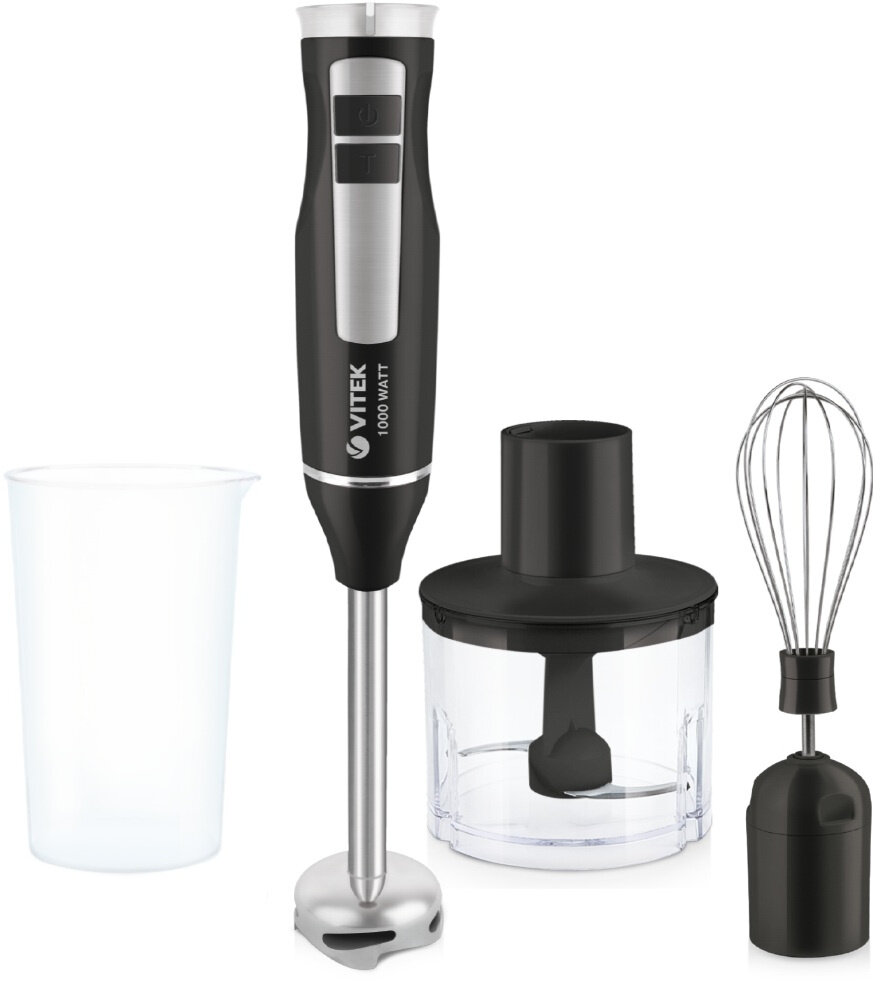 Vitek VT‑8542 1000 Вт ⋅ погружной блендер + измельчитель + венчик + стакан 0.7 л ⋅ механическое управление