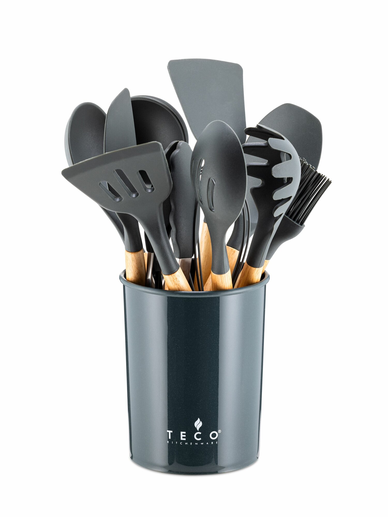 Набор кухонных принадлежностей 11 предметов на подставке , серый — фото 1