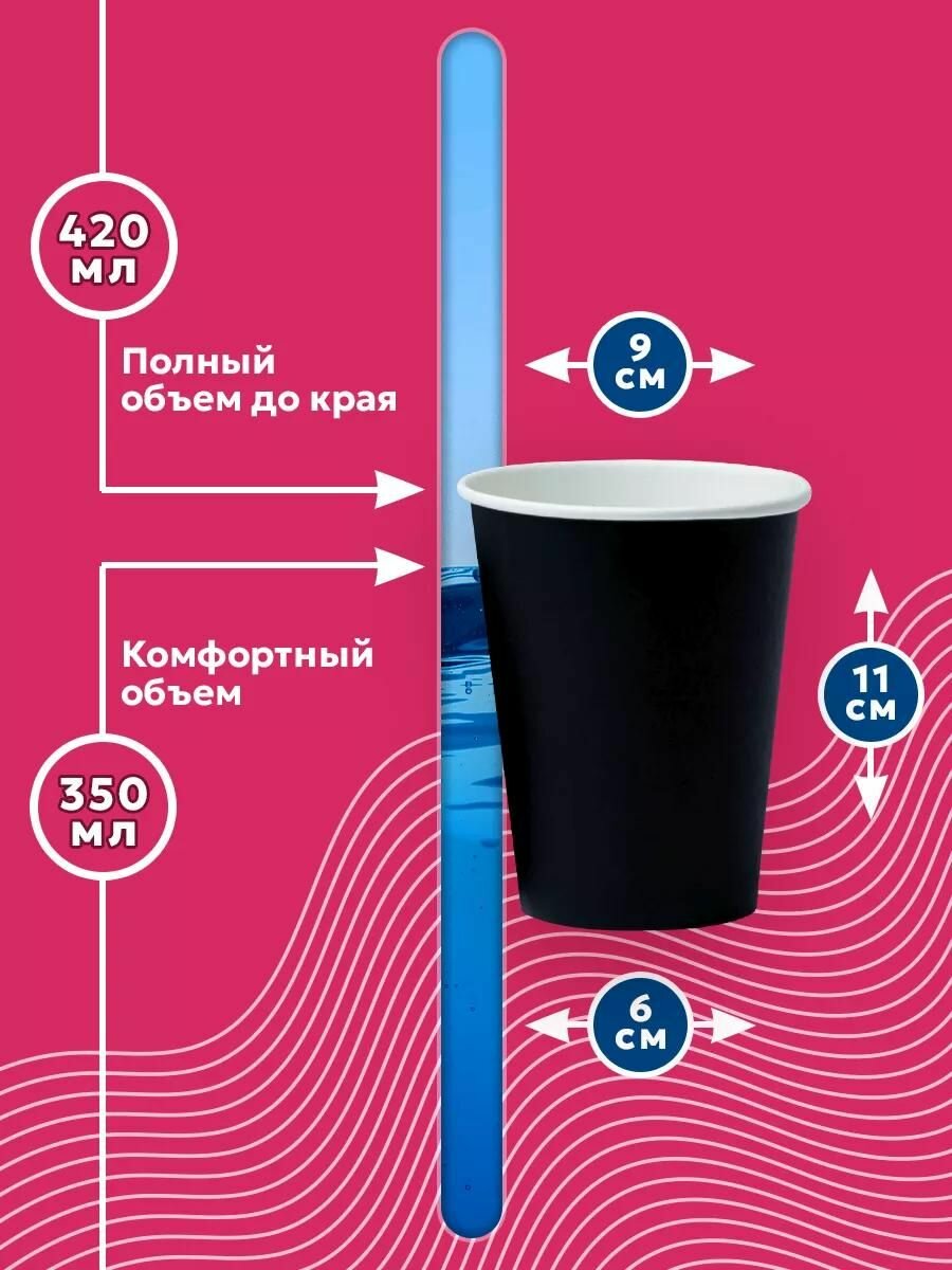 Набор одноразовых стаканов ГРИНИКС, объем 350 мл 100 шт. черные, бумажные, для кофе, чая, холодных и горячих напитков — фото 1