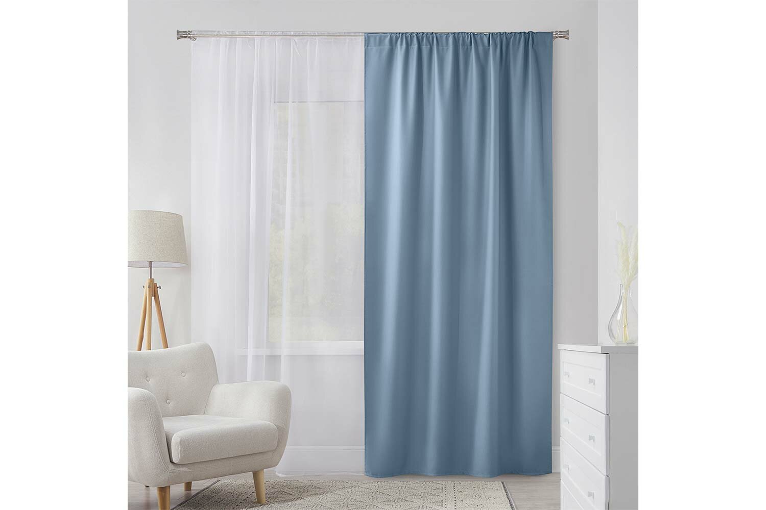 Штора MICASA Harper 145х260 см блэкаут универсальная лента цвет голубой