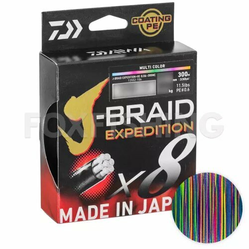 Плетёный шнур Daiwa J-Braid X8E Expedition 0,1мм. PE-0.8 6,9кг. 300м. Multicolor