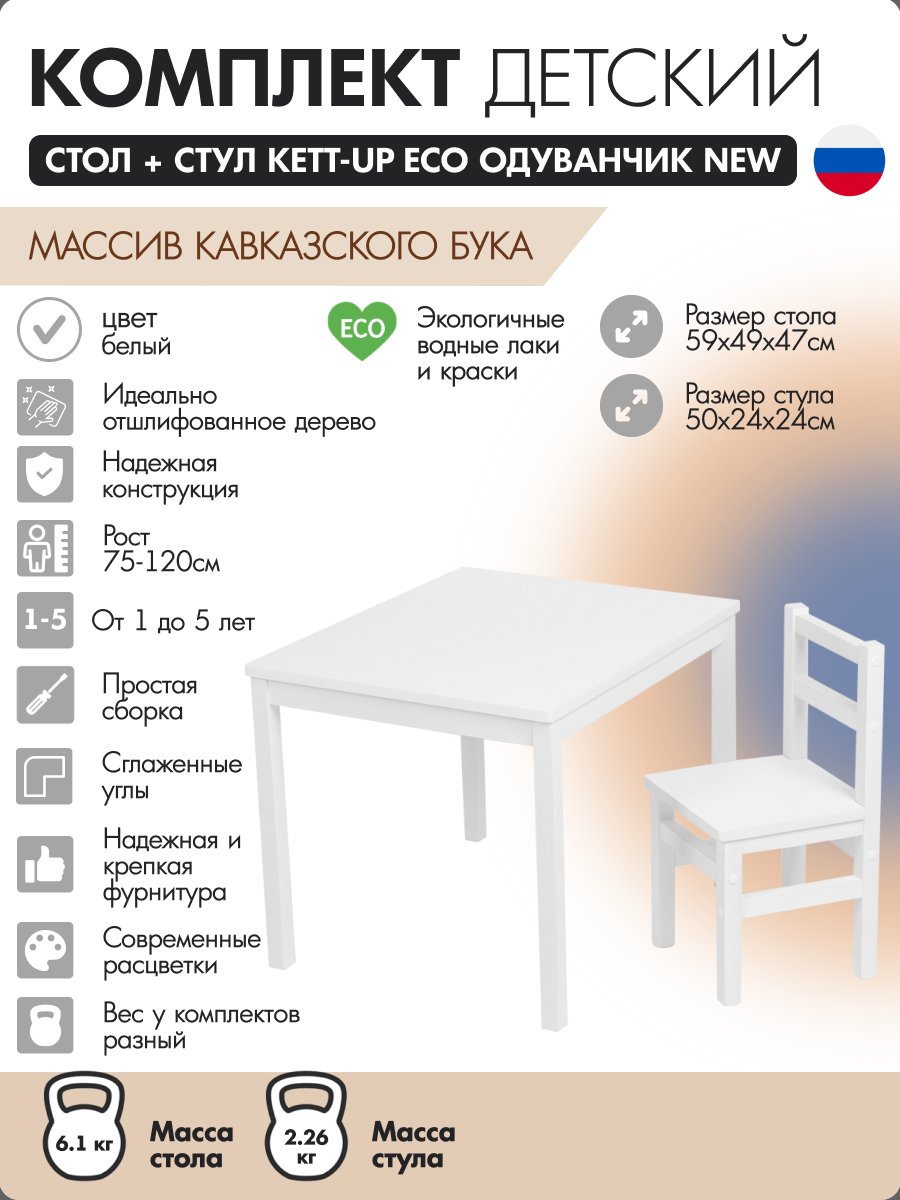 Комплект детский стол + стул KETT-UP ECO одуванчик NEW белый / белый