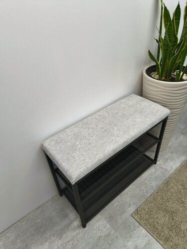 Изображение товара Обувница для прихожей "Дия" 2 полки / 86х31х53см / черный каркас - светло-серый шенилл