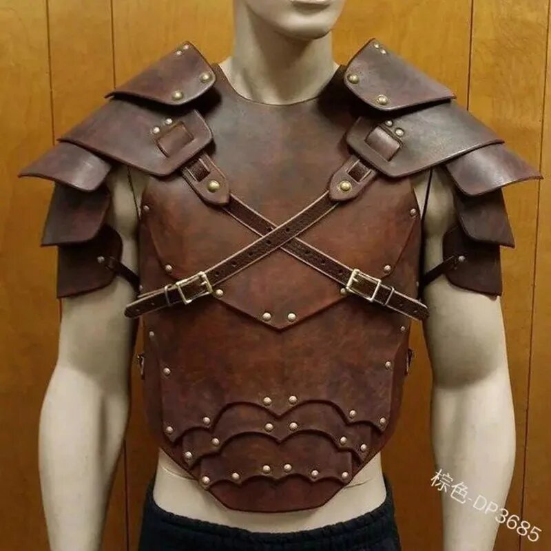 Средневековый стимпанк из искусственной кожи Cuirass Viking Knight Gladiator пиратский нагрудный доспех жилет наряд нагрудник косплей костюм для мужчин, black, Унисекс — фото 1