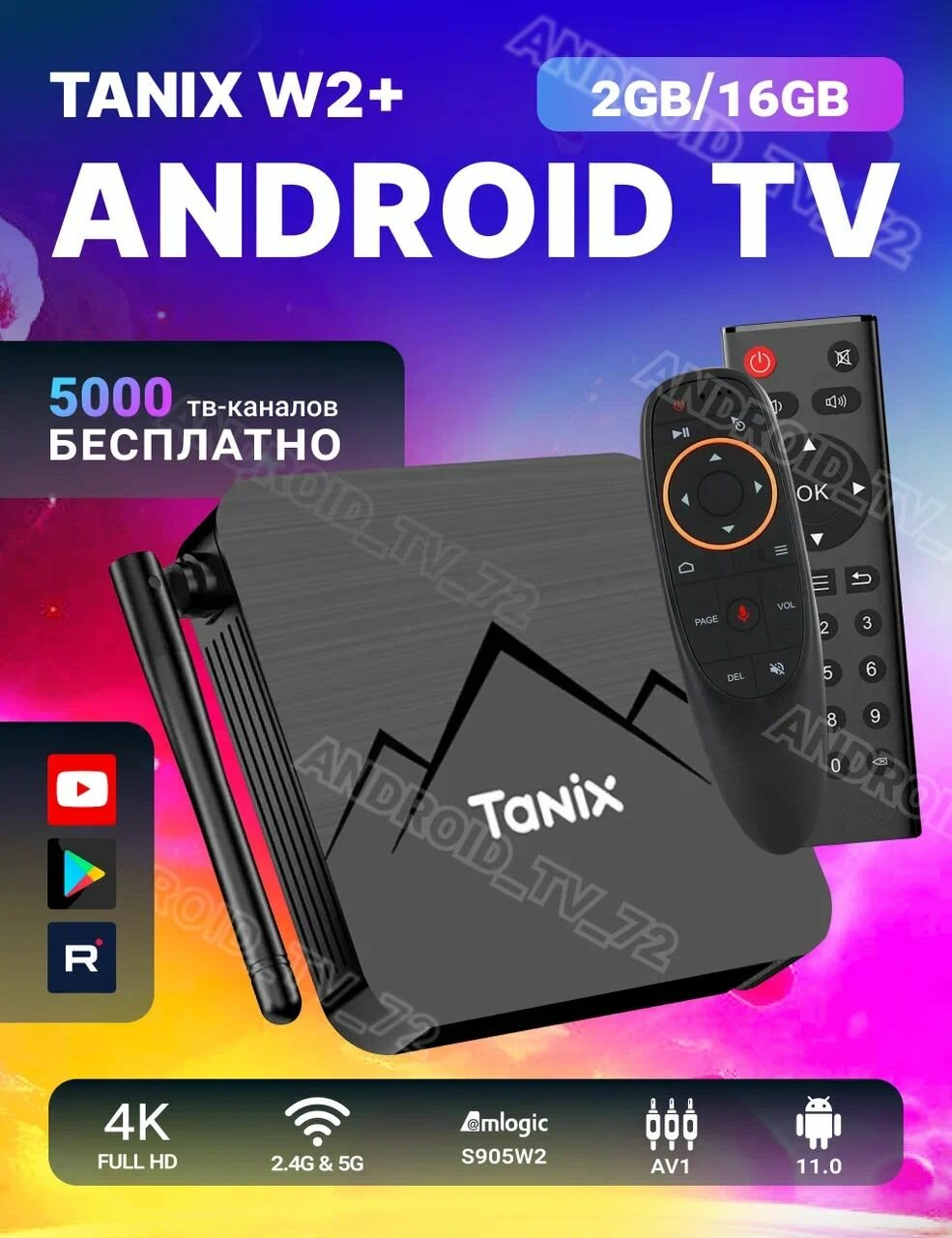 Прошитая Tanix W2+ Wi-Fi 2GB/16GB S905W2 ТВ приставка Android 11 Аэропульт Vontar G10s медиаплеер