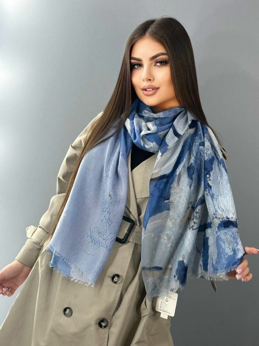 Палантин World of Accessories Шарф палантин тонкий хлопок для женщин, синий — фото 1