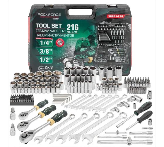 Набор инструментов Rockforce 216 предметов 1/4, 3/8, 1/2 (6гр.) RF LIGHT-38841-216(62002)