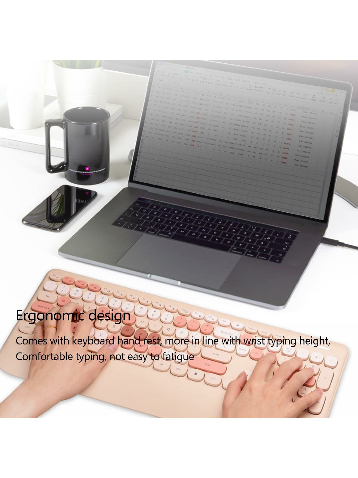 Wireless Keyboard Mouse Set Mini 106 Keys Round Keycaps Keyboard Ergonomic Design for PC Computer Laptop — фото 1