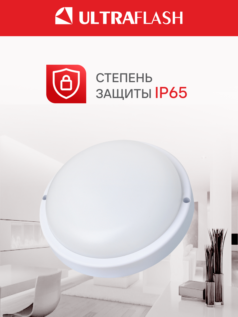 Светильник светодиодный термостойкий Ultraflash LBF-0802 ЖКХ влагозащищённый, 12 Вт, IP65, 220В, 6500К, круглый — фото 1