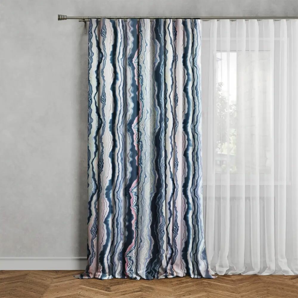 Штора на ленте димаут Мрамор 150x280 см цвет синий
