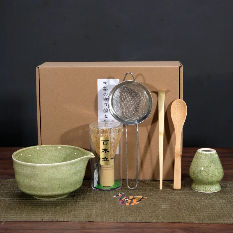 Набор для матча из бамбука и керамики, 4 предмета, fambe green-7pcs
