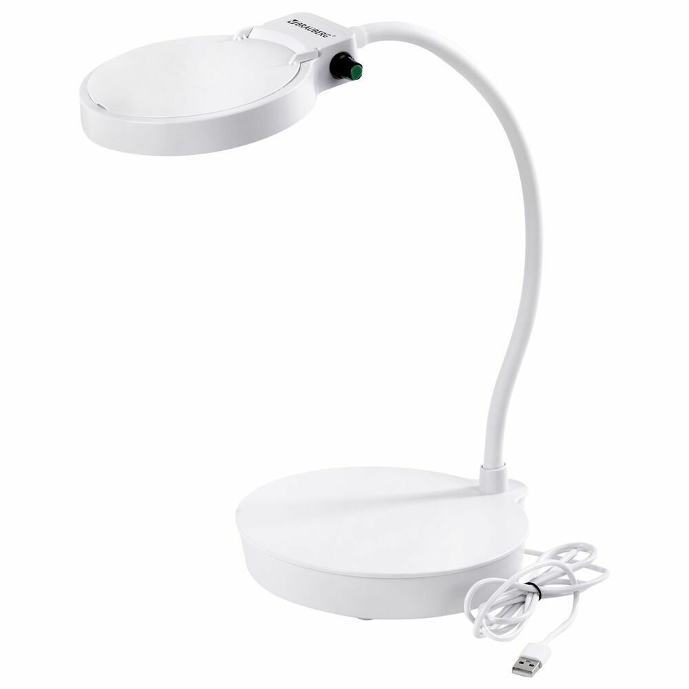 Лупа настольная с LED подсветкой, диаметр 110 мм, увеличение 3, корпус белый, BRAUBERG