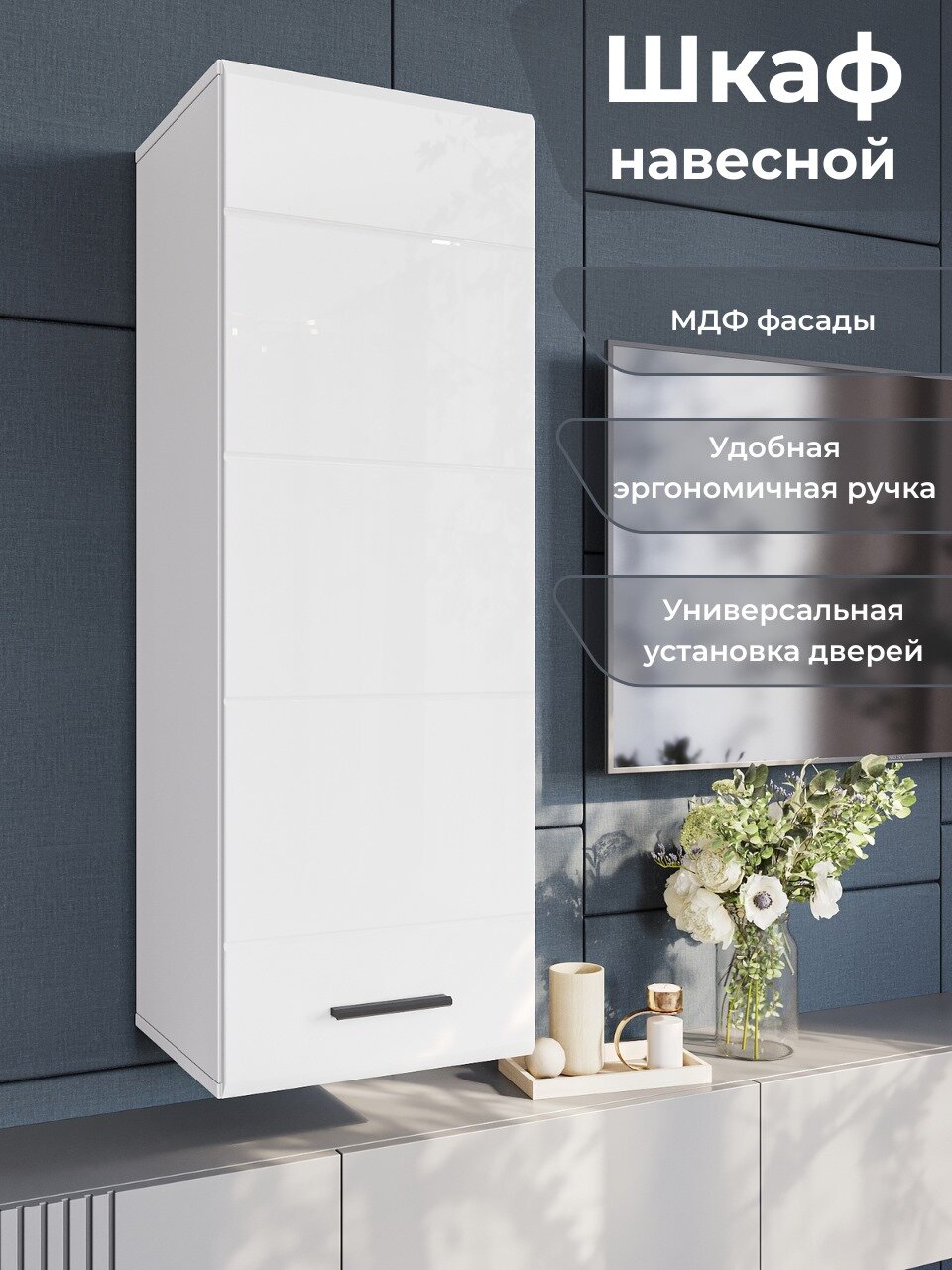 Шкаф пенал Шкаф навесной модульный Gloss  Белый глянец 38х110х356 (ШхВхГ)