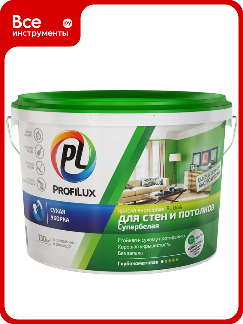 Краска Profilux ВД PL 04А акриловая белая 14 кг МП00-004685