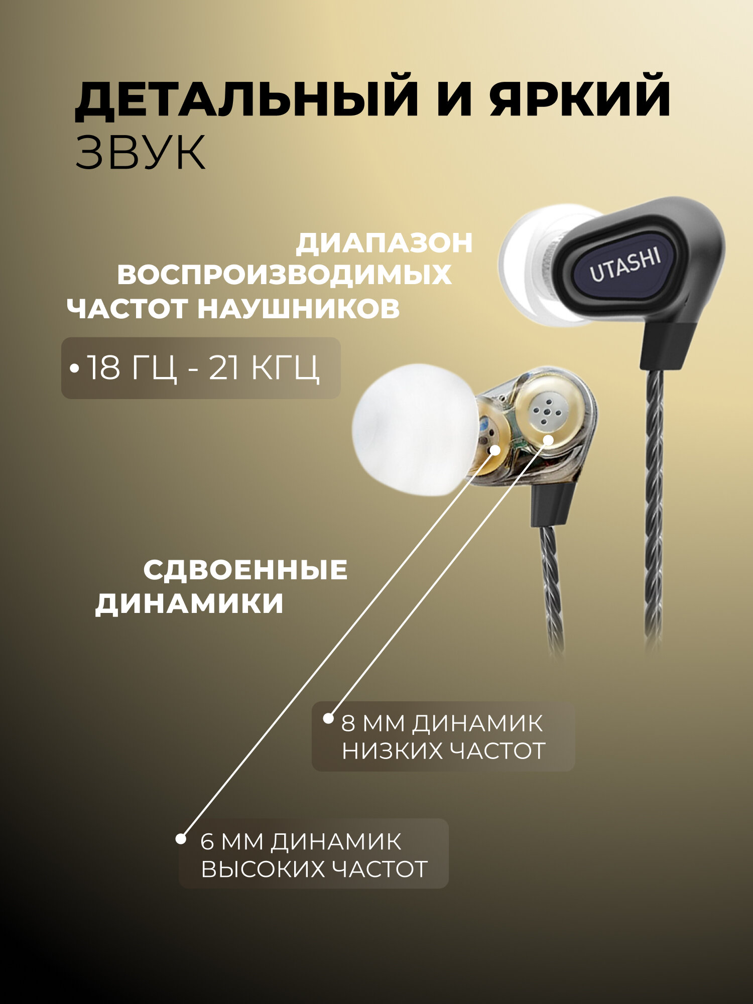 Наушники проводные с микрофоном, сдвоенные динамики, 3.5мм — фото 1