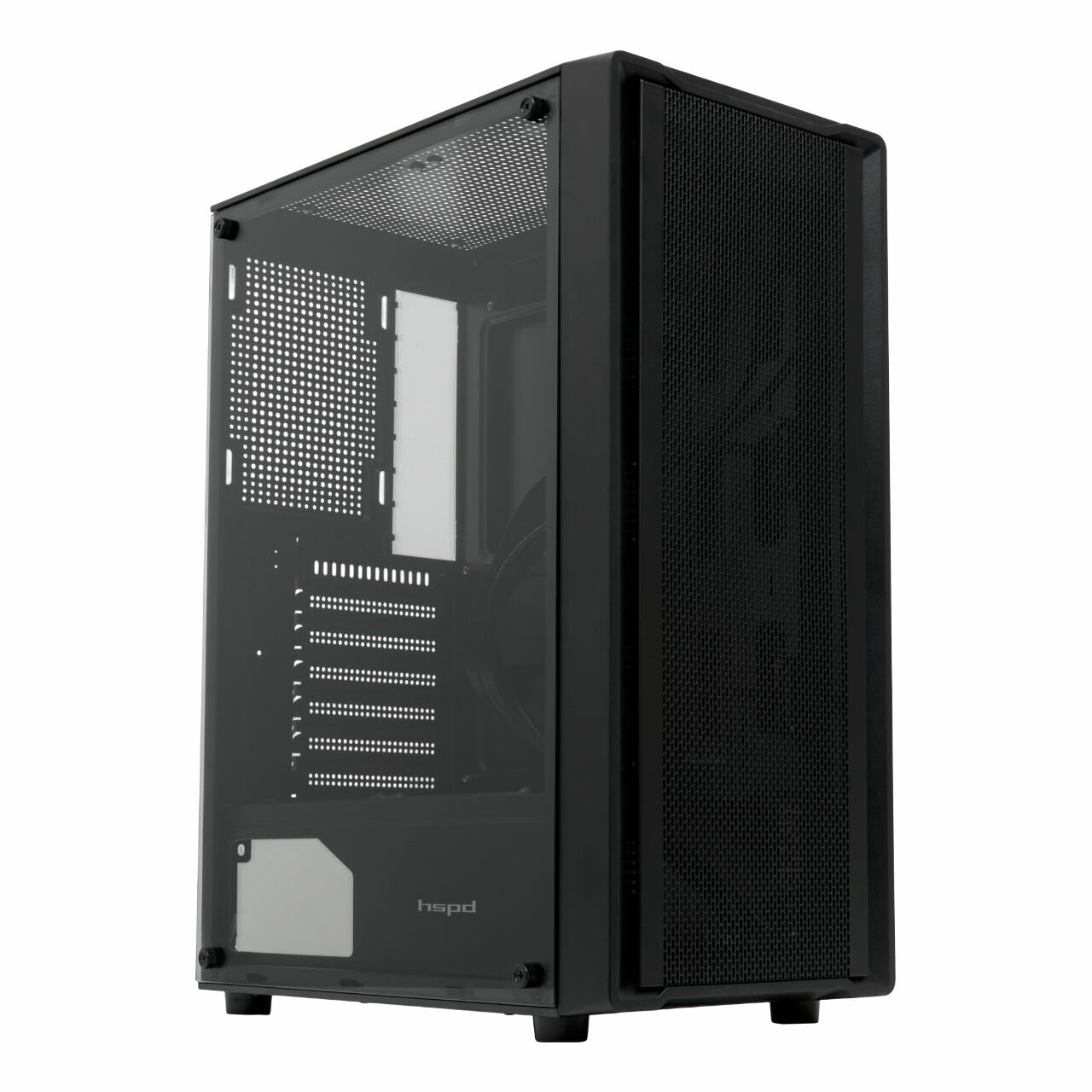 Корпус компьютерный HSPD M530-TGBK, Midi-Tower, ATX, Micro-ATX, Mini-ITX, без блока питания, чёрный