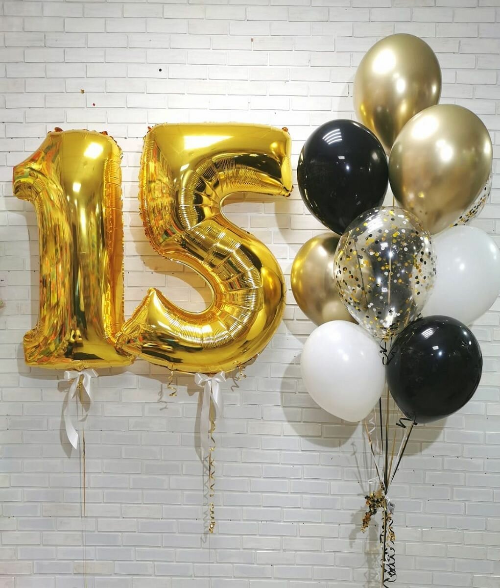 Шар воздушный фольгированный Цифра 15, цвет золотой 42"/106 см (шз1)(шз5)