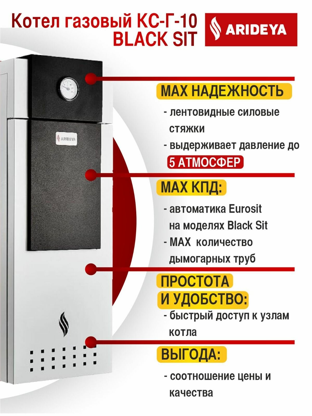 Котел газовый напольный ARIDEYA Black КС-Г- 10 Sit одноконтурный открытая 100 кв. м