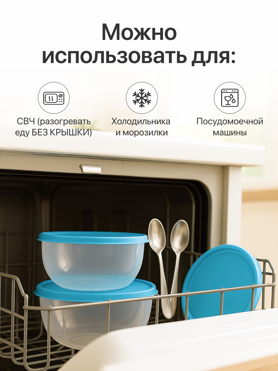 Контейнер для еды Редда, набор контейнеров с крышками, герметичный, ланч-бокс, голубой, 5 штук — фото 1