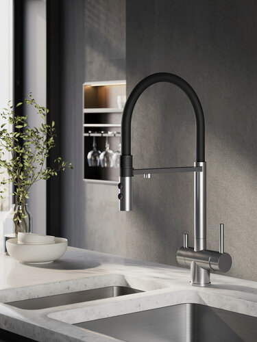 Изображение товара NEW. Смеситель для кухни Esko Line с подключением к фильтру EL_K122, нержавеющая сталь