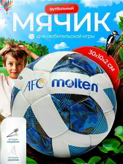 Профессиональный футбольный мяч Molten AFC для детей и взрослых, с кеглей и сеткой