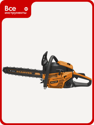 Изображение товара Бензопила CARVER RSG 345 с мощностью 2.5 л. с, длиной шины 38 см и виброзащитой для эффективного спиливания деревьев